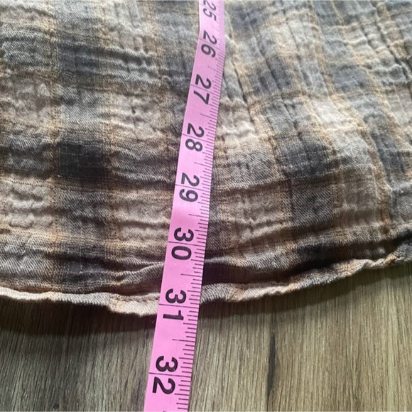 By Together Brown Plaid Short Sleeve Prairie Mini Dress S - Picture 7 of 9